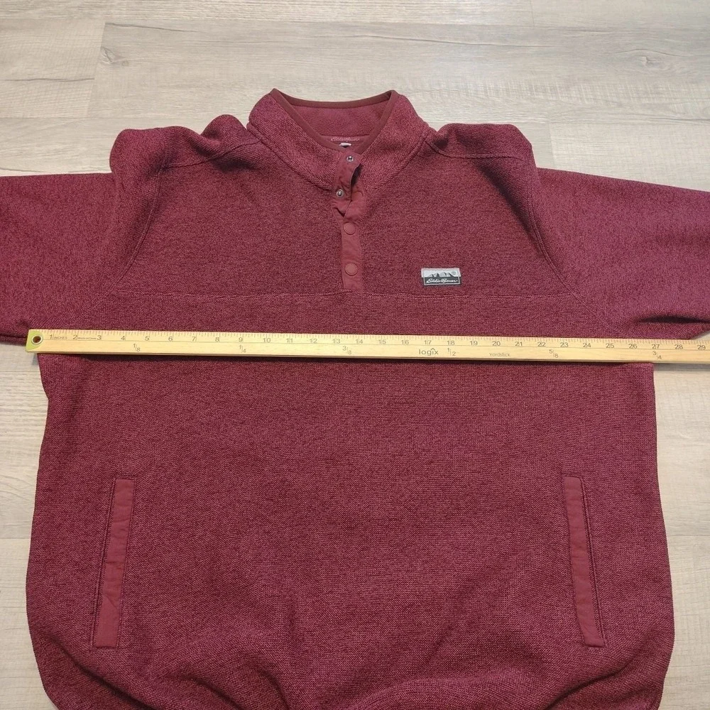 Eddie Bauer Sweater Mens XL Heather Red‎ Radiator Fleece Snap Mock Pullover
